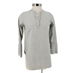 Madewell Tunic Top Gray Striped Split Cuff Long Sleeve Popover Shirt